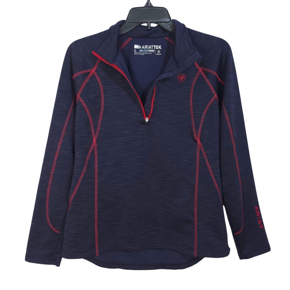Ariat Tek Cold Series‎ 1/4 Zip Fleece Pullover Womens Large Navy Red Equestrian